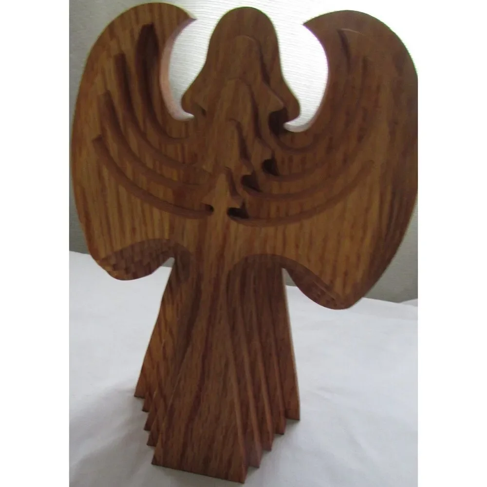Nestled Wooden Angel wood art Christmas 3D Holy Religion